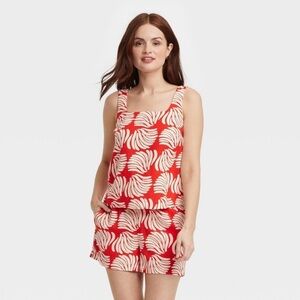 Women's Linen Tank Top - A New Day™ Red/ Cream Seashell XL: Loose Fit new 🆕